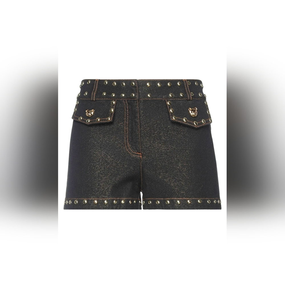 Moschino Dark Blue & Gold Iconic Teddy Bear Jean Shorts with Studs